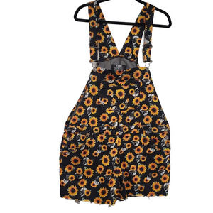 Hot Topic Plus Size 2X Denim Shortall Sunflower Skull Black Spooky Goth Festival